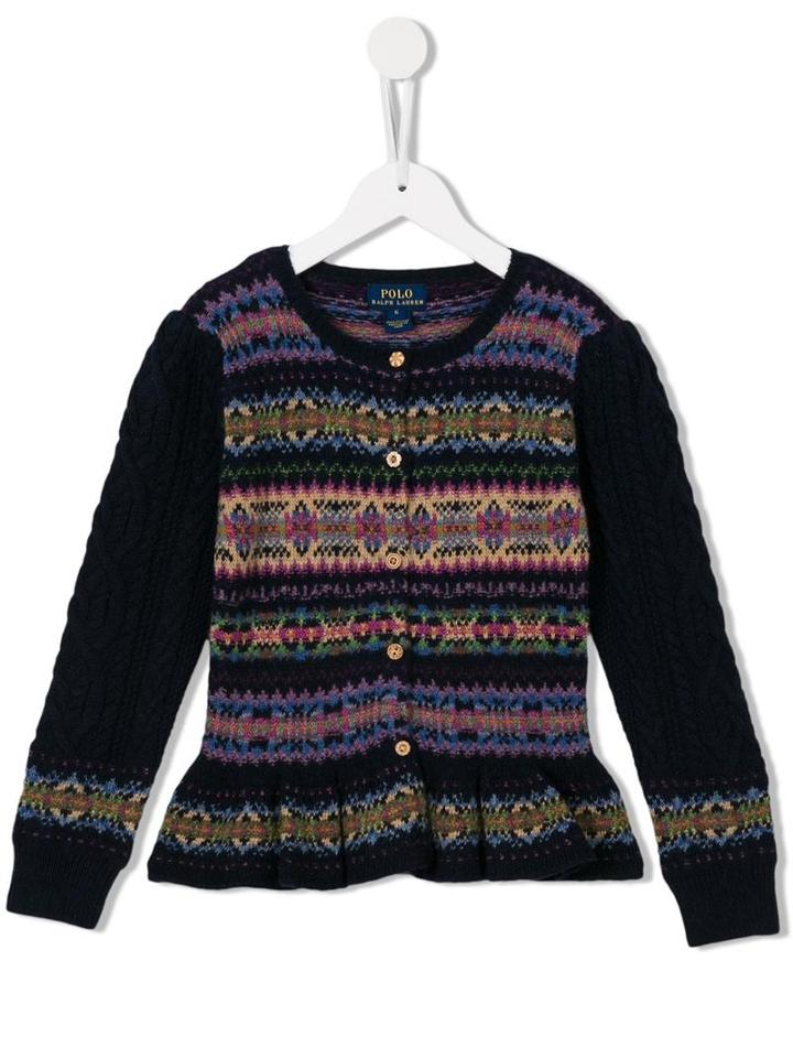 Ralph Lauren Kids Crew Neck Intarsia Cardigan, Toddler Girl's, Size: 5 Yrs, Blue