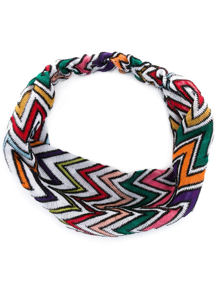 Missoni Zigzag Knitted Hairband, Women's, Yellow/orange, Cupro/viscose/polyester