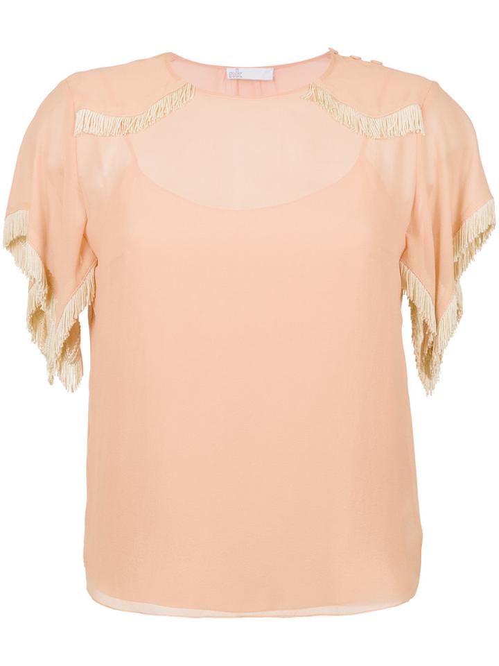 Nk Fringe Silk Blouse - Pink & Purple