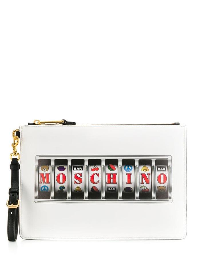 Moschino Printed Logo Clutch - White