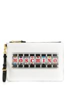 Moschino Printed Logo Clutch - White