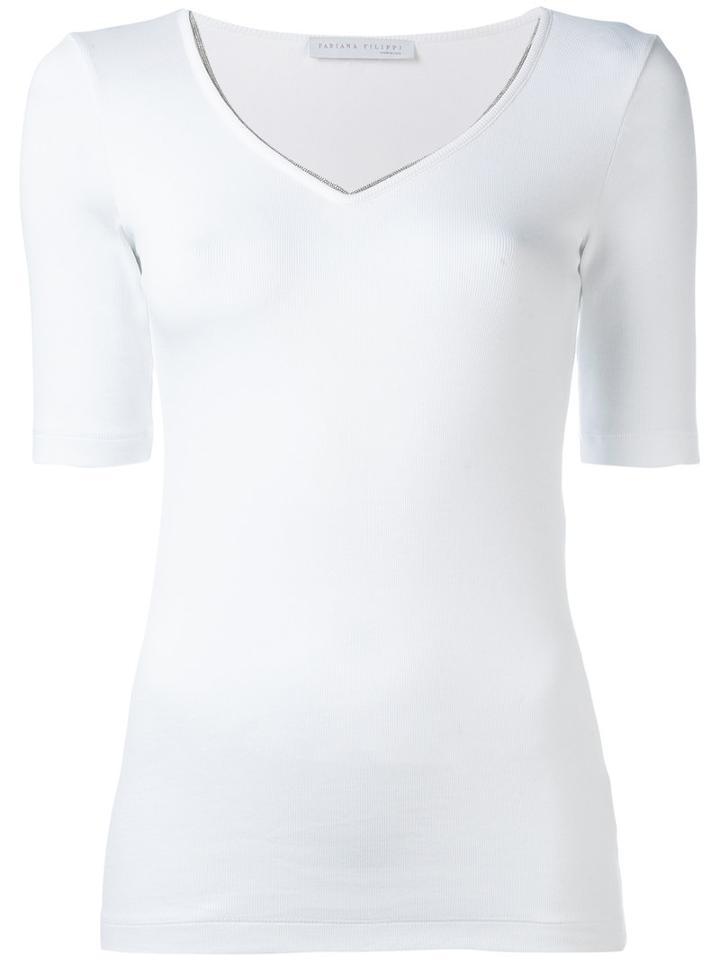 Fabiana Filippi - V Neck Sweatshirt - Women - Cotton/spandex/elastane - 48, White, Cotton/spandex/elastane