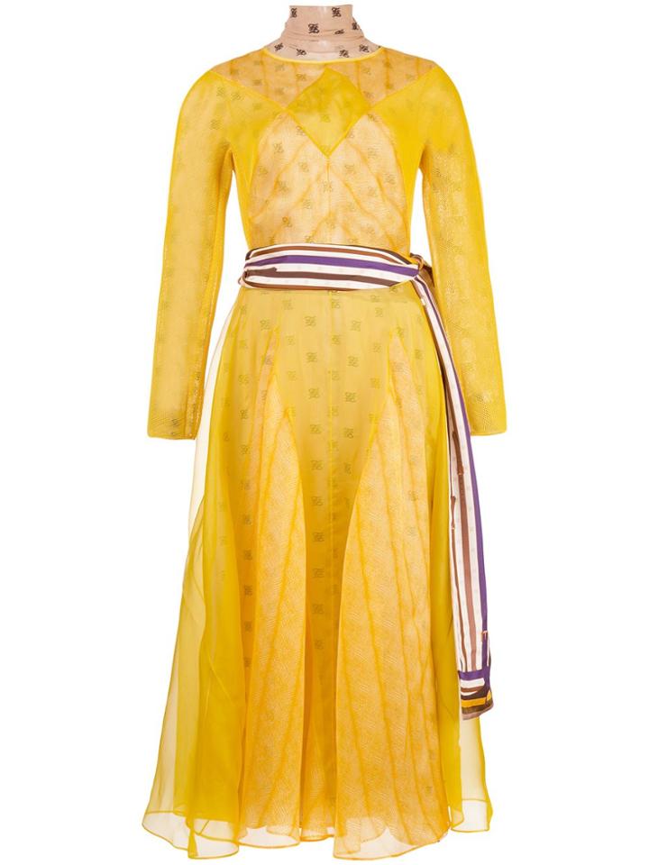 Fendi Layered Mongram Print Dress - Yellow