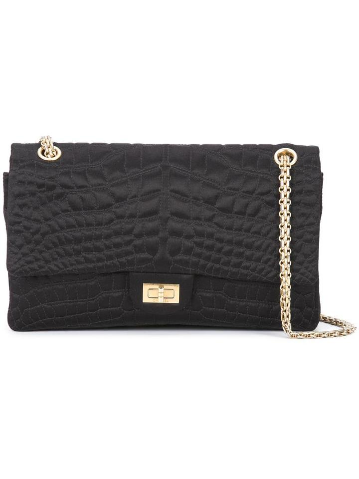 Chanel Vintage Croc Embroidered 226 Double Flap Bag, Women's, Black