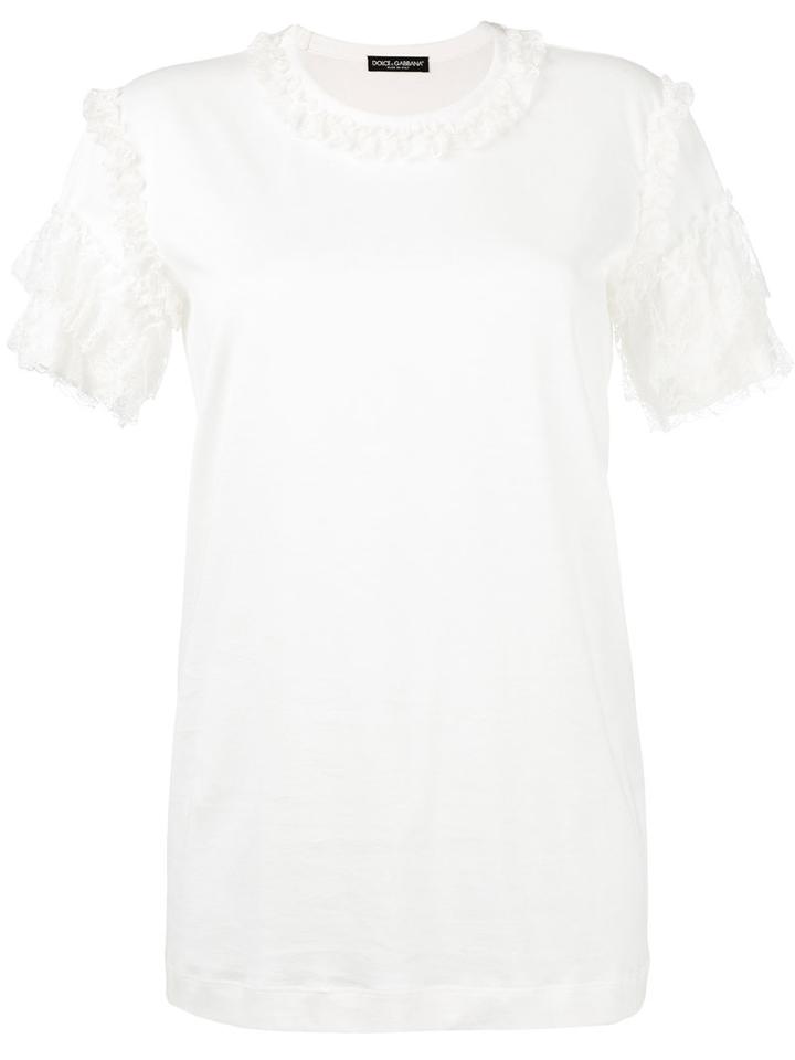 Lace Sleeve T-shirt - Women - Cotton/polyamide/modal - 42, White, Cotton/polyamide/modal, Dolce & Gabbana