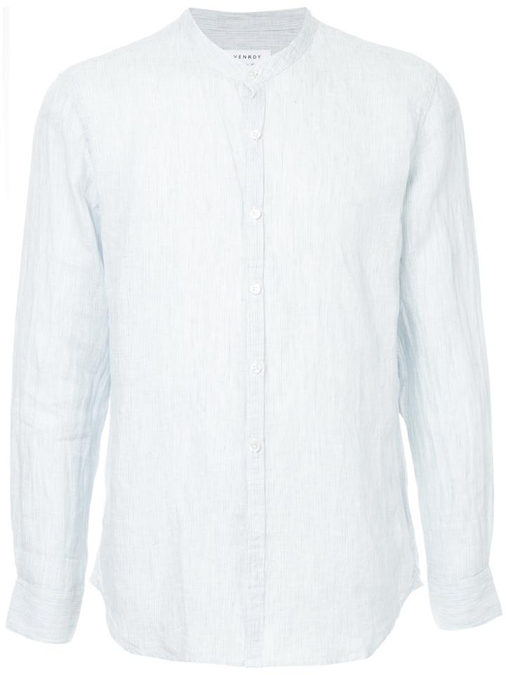 Venroy Mandarin Collar Striped Shirt - Blue