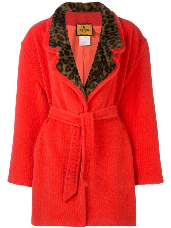 Fendi Pre-owned 1980's Leopard Detail Coat - Orange