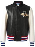 Gucci Bee Appliqué Bomber Jacket, Men's, Size: 48, Black, Lamb Skin/wool/cupro