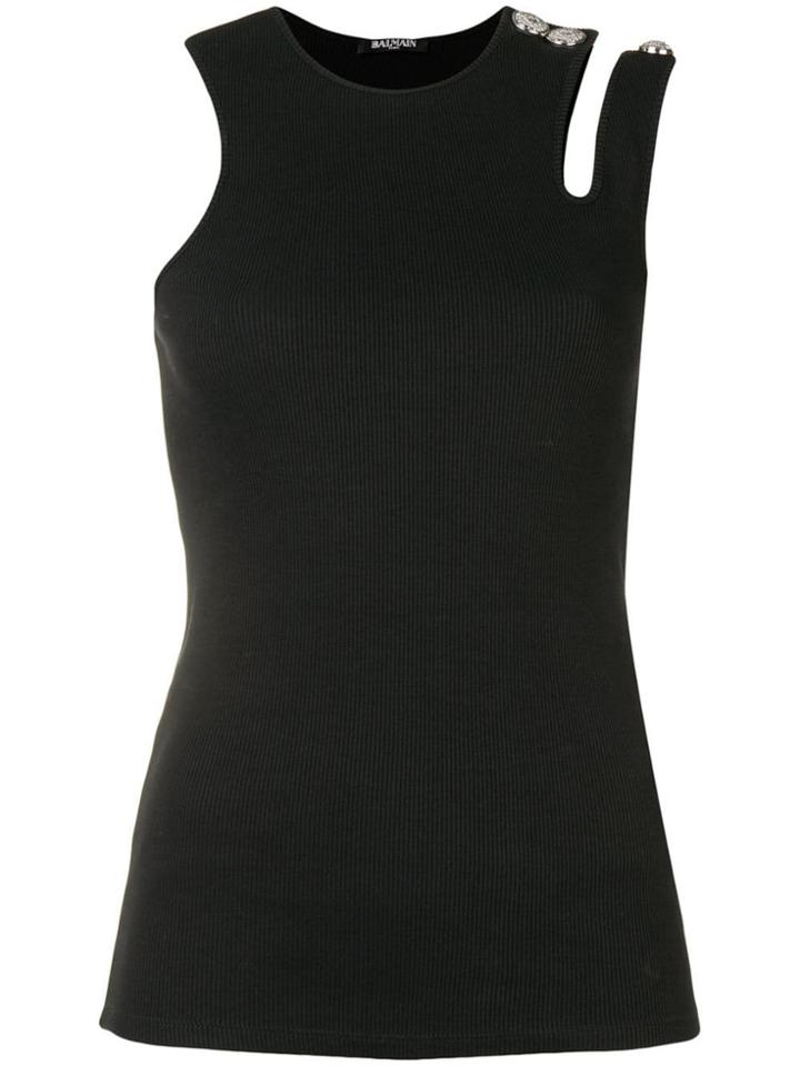 Balmain Cut Out Ribbed Top - Black