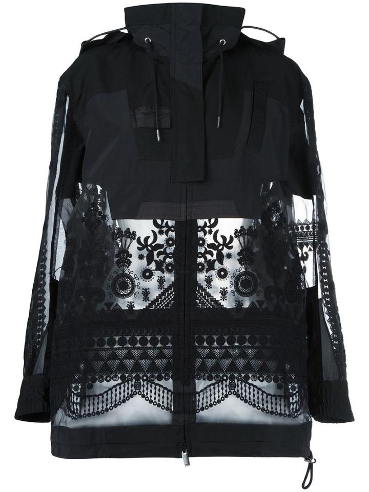 Sacai Tribal Lace Parka Jacket, Women's, Size: 2, Black, Cotton/polyester