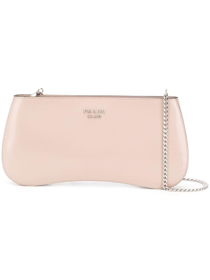Prada Logo Chain Curve Shoulder Bag - Grey