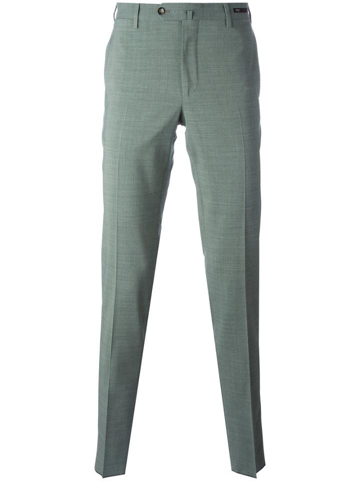Pt01 Off Centre Button Chinos, Men's, Size: 52, Green, Polyester/virgin Wool/spandex/elastane