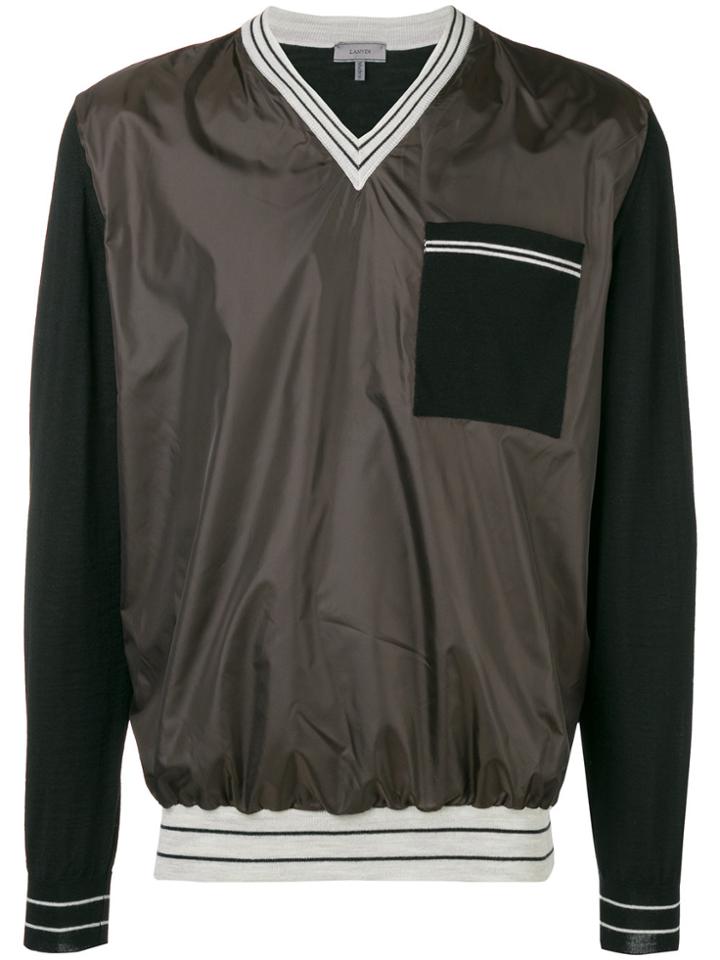 Lanvin V-neck Patch Pocket Crewneck Sweatshirt - Brown