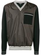 Lanvin V-neck Patch Pocket Crewneck Sweatshirt - Brown