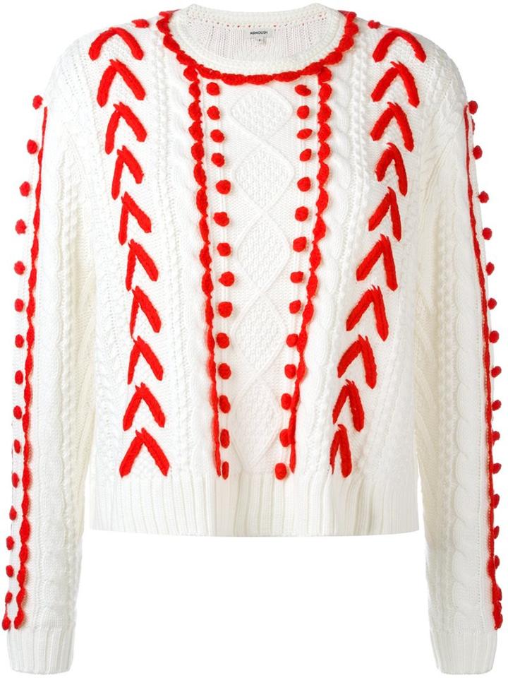 Manoush Cable Knit Woven Contrast Jumper, Women's, Size: Medium, White, Acrylic/wool