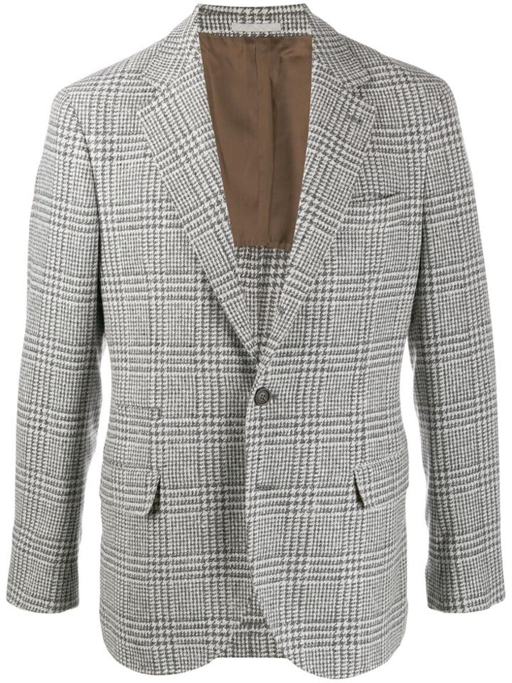 Brunello Cucinelli Prince Of Wales Checked Blazer - Grey