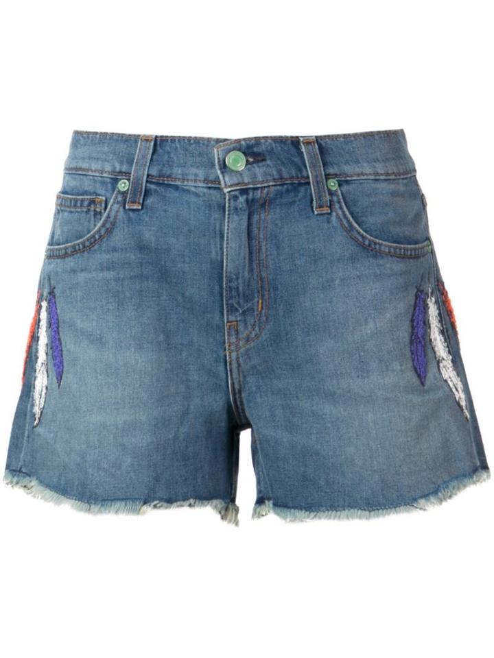 Sandrine Rose Embroidered Feather Denim Shorts, Women's, Size: 27, Blue, Cotton