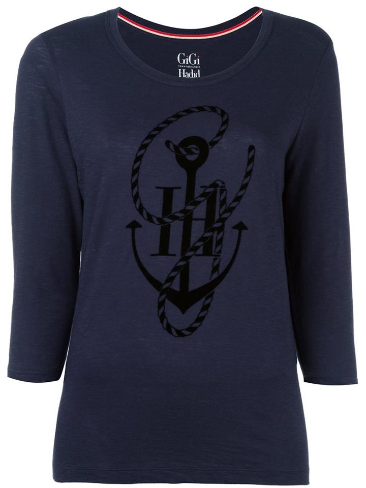 Tommy Hilfiger Tommy X Gigi Hadid Anchor Print Fine Knit Jumper, Women's, Size: Small, Blue, Cotton