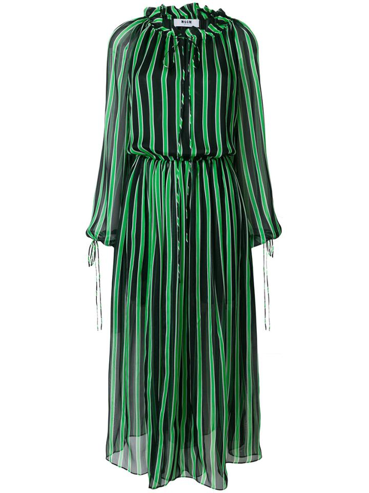 Msgm Billowing Striped Dress - Green