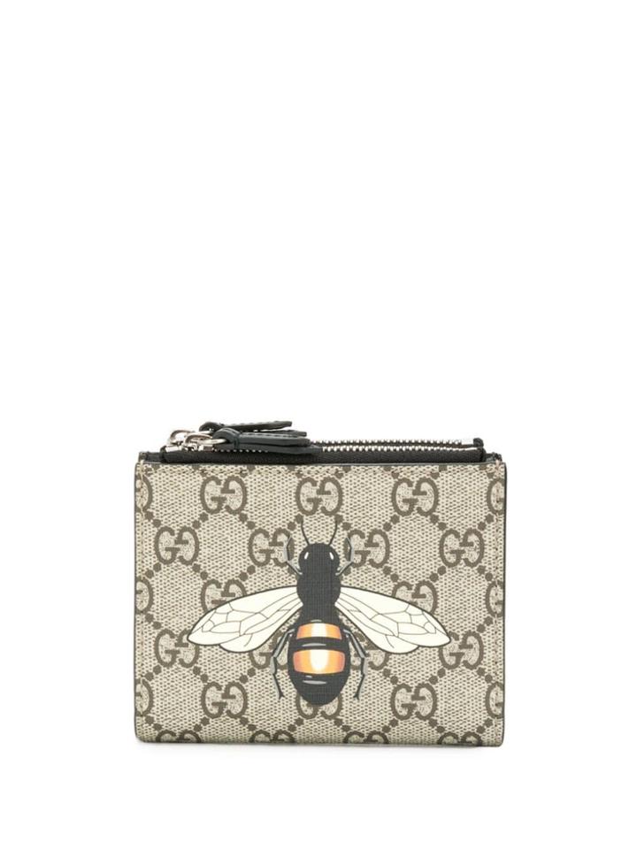 Gucci Gg Supreme Bumblebee Print Wallet - Neutrals