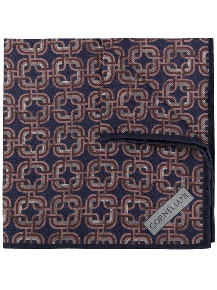 Corneliani Geometric Print Pocket Square - Blue