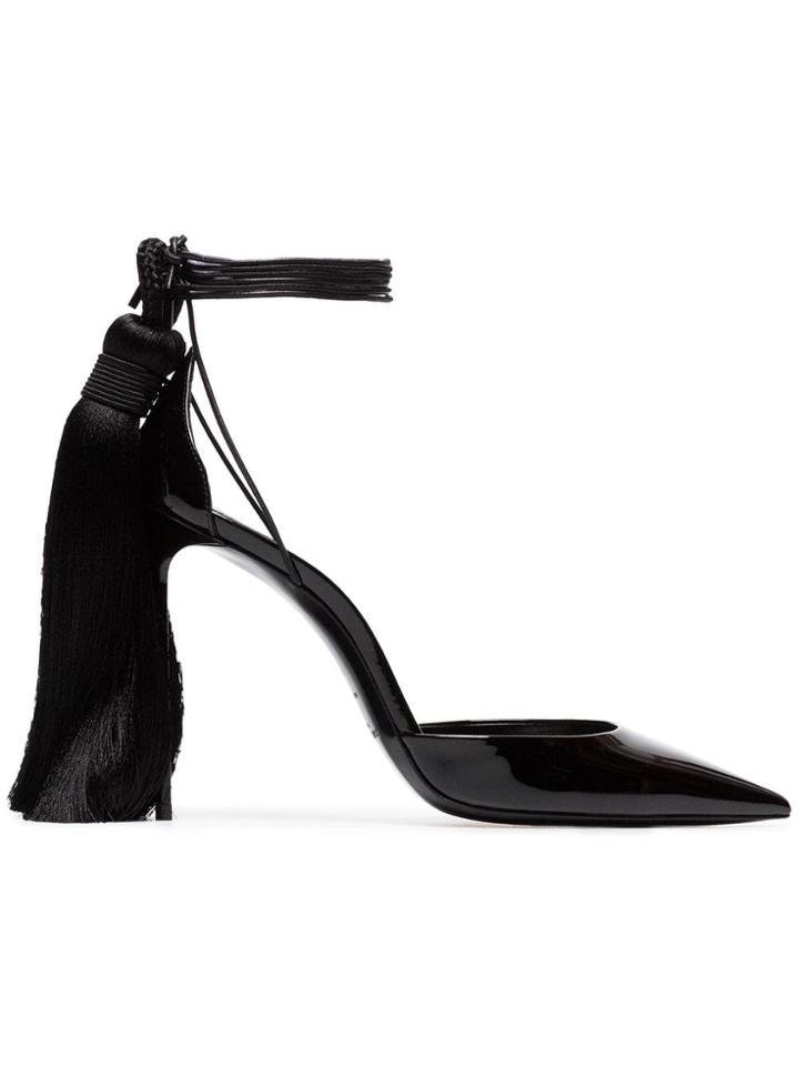 Saint Laurent Zoe 105 Tassel Heel Patent Leather D'orsay Pumps - Black