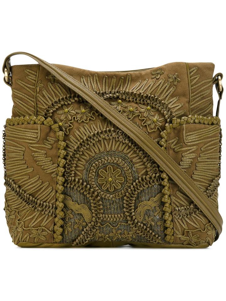 Jamin Puech - Floral Detail Tote - Women - Cotton/leather/acrylic/acetate - One Size, Green, Cotton/leather/acrylic/acetate