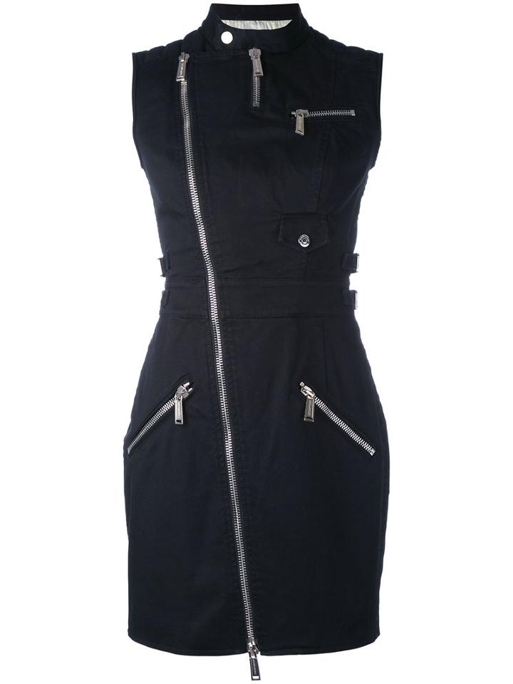 Dsquared2 - Zip Detail Twill Dress - Women - Cotton/polyester/spandex/elastane/viscose - 44, Black, Cotton/polyester/spandex/elastane/viscose