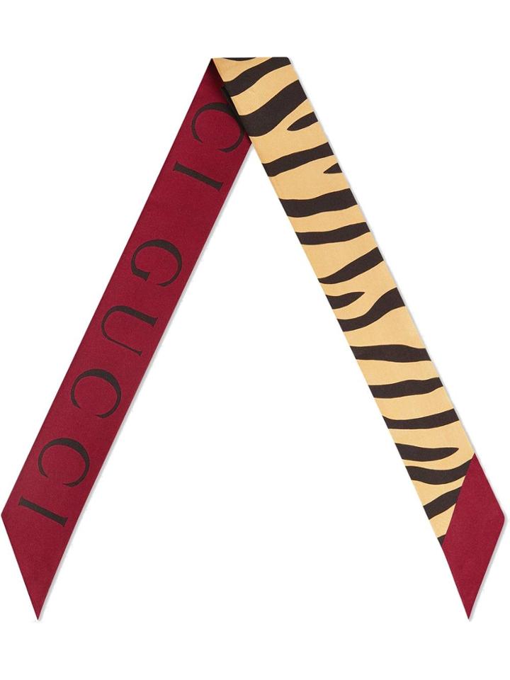 Gucci Silk Neck Bow With Tiger Print - Yellow