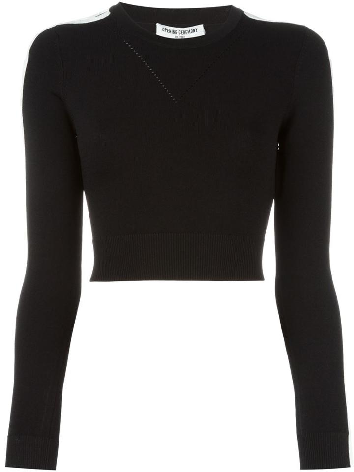 Opening Ceremony Cut-out Sleeve Cropped Sweater, Women's, Size: M, Black, Nylon/spandex/elastane/viscose