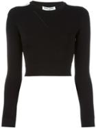 Opening Ceremony Cut-out Sleeve Cropped Sweater, Women's, Size: M, Black, Nylon/spandex/elastane/viscose
