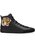 Gucci Leather High-top Sneaker With Tiger - Black