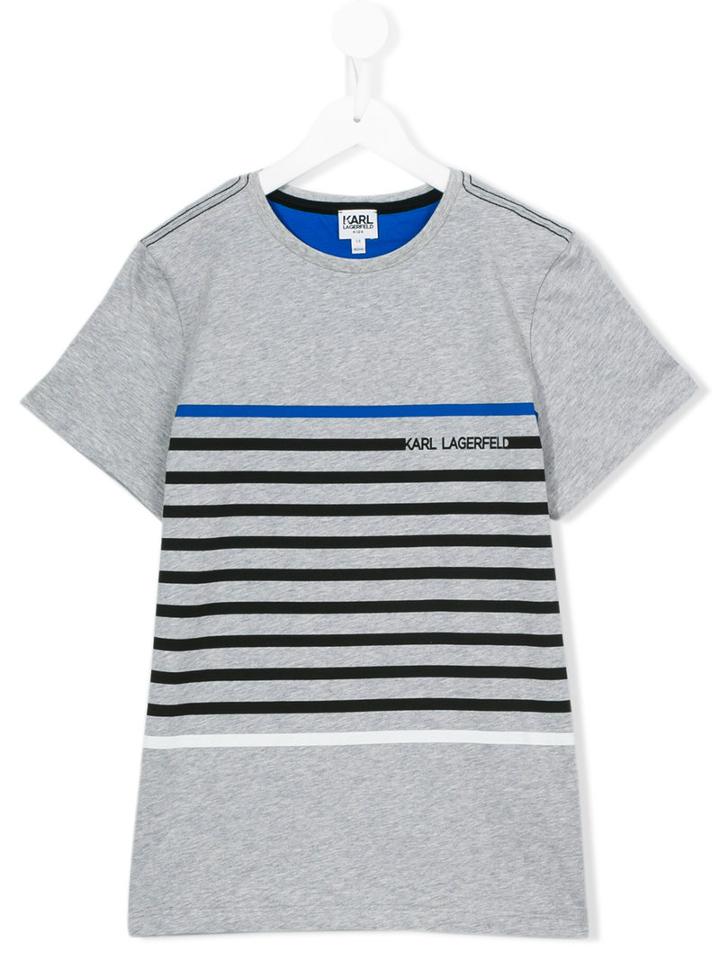 Karl Lagerfeld Kids Striped T-shirt, Kids Unisex, Size: 16 Yrs, Grey, Cotton