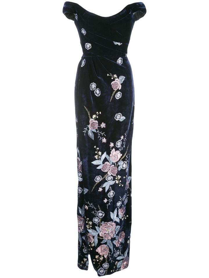 Marchesa Notte Embroidered Velvet Gown - Black