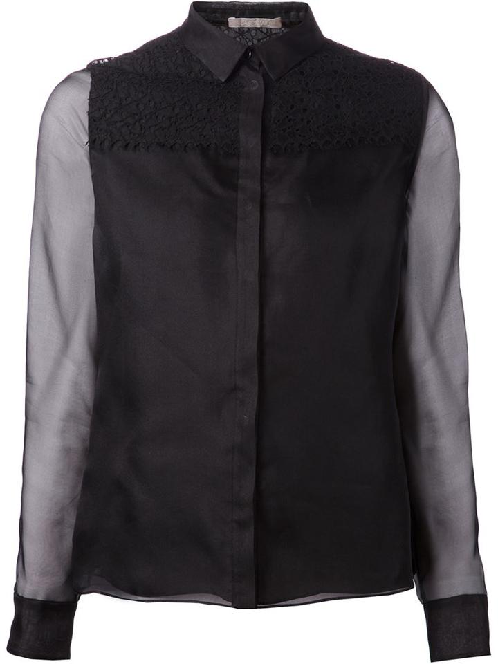 Jason Wu Lace Panel Shirt, Women's, Size: 2, Black, Silk