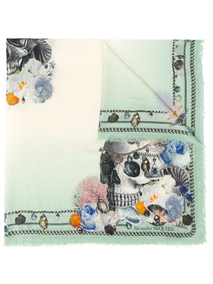 Alexander Mcqueen Frayed Printed Scarf - Green
