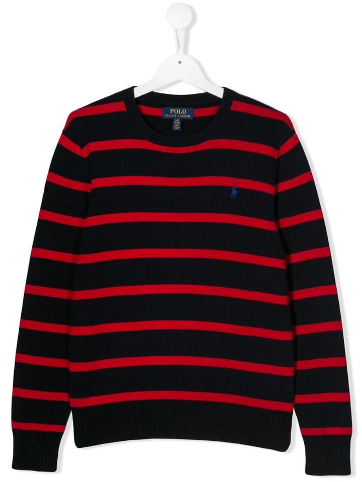 Ralph Lauren Kids Teen Striped Logo Jumper - Blue