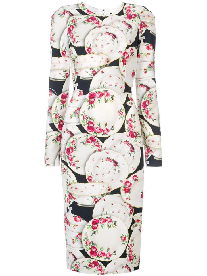 Dolce & Gabbana Rose Plates Printed Dress - White