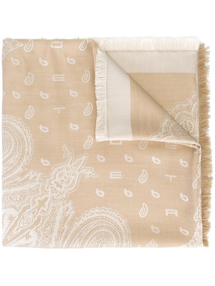 Etro Paisley Pattern Scarf, Women's, Nude/neutrals, Silk/wool