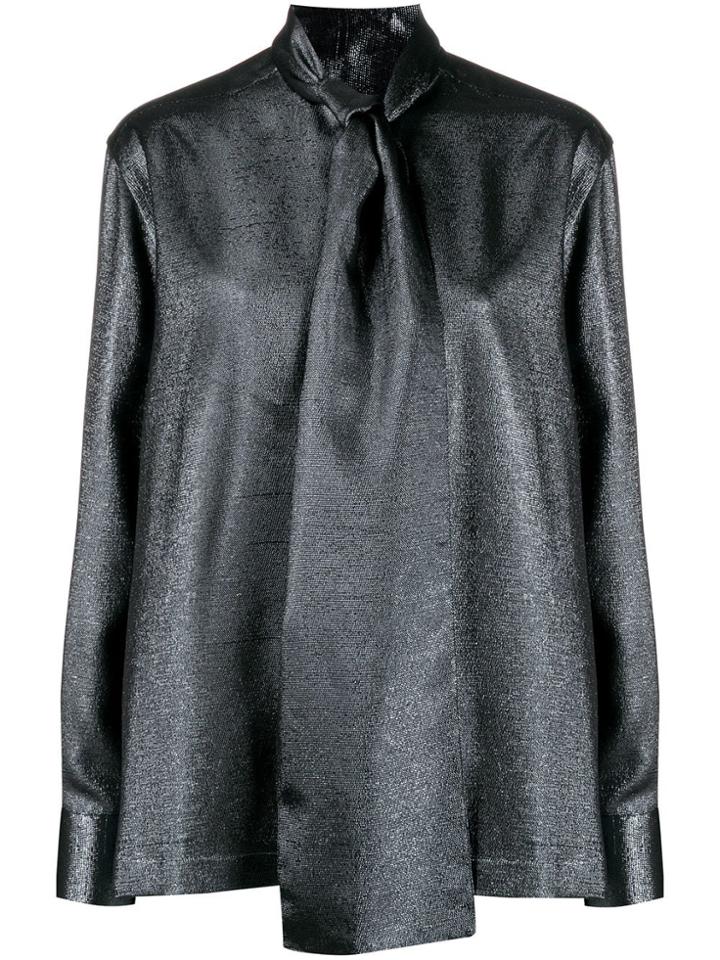 Dolce & Gabbana Pussy Bow Metallic Blouse - Blue