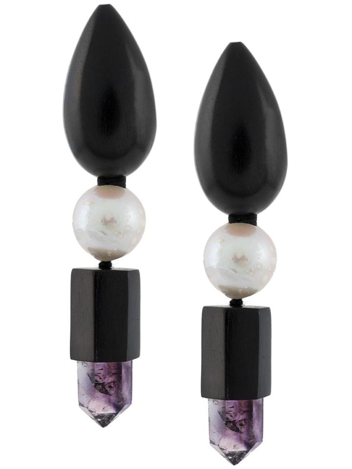 Monies Mixed Stones Drop Earrings - Black