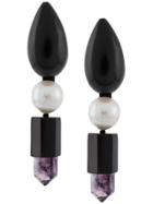 Monies Mixed Stones Drop Earrings - Black
