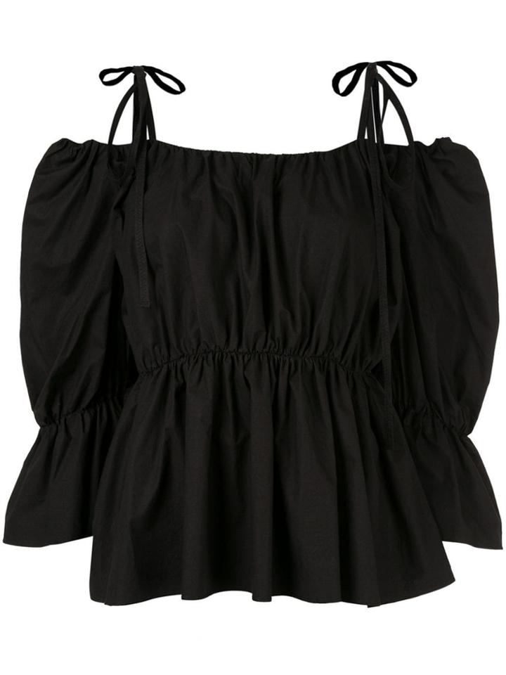 Goen.j Ribbon Shoulder Tie Top - Black