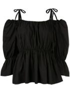Goen.j Ribbon Shoulder Tie Top - Black