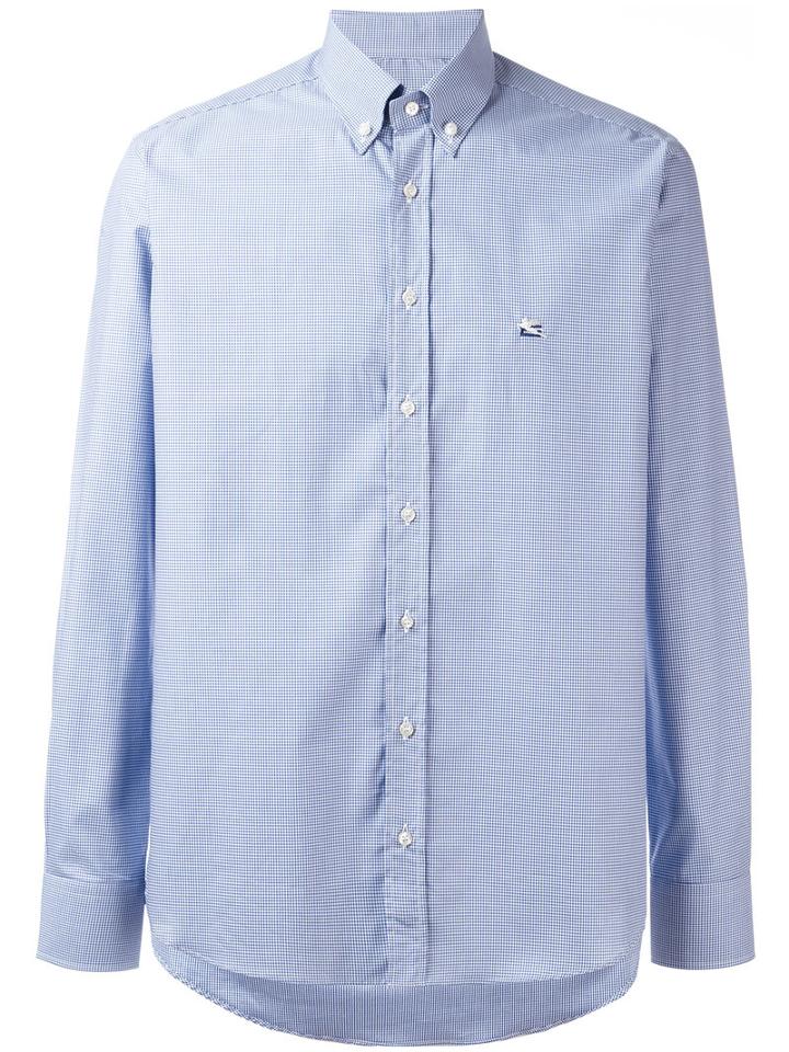Etro Button-down Gingham Check Shirt, Men's, Size: 41, Blue, Cotton