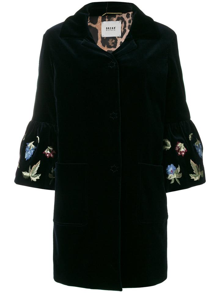 Bazar Deluxe - Velvet Embroidered Sleeve Coat - Women - Cotton/spandex/elastane - 42, Blue, Cotton/spandex/elastane