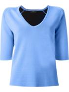 Paul Smith Black Label V-neck Jumper, Women's, Size: Xl, Blue, Cotton/polyamide/viscose/spandex/elastane