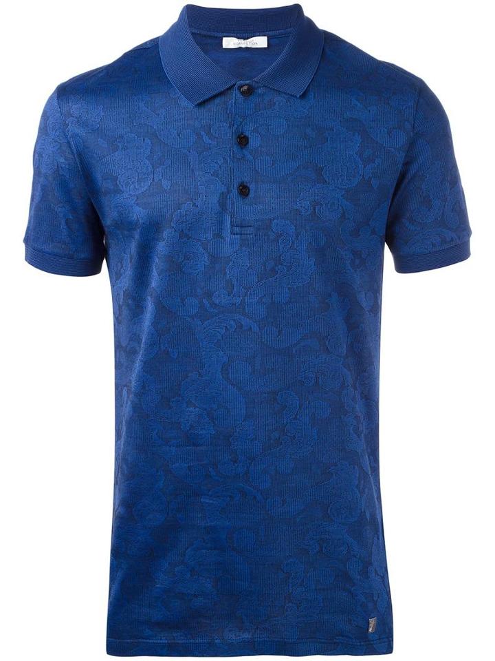 Versace Collection Patterned Polo Shirt, Men's, Size: Small, Blue, Cotton