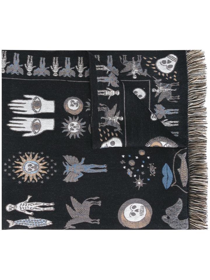 Alexander Mcqueen Esoteric Motif Scarf, Women's, Black, Silk/acetate/wool