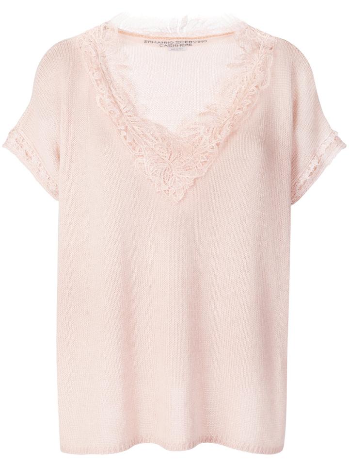 Ermanno Scervino Embellished Neckline Knitted Top - Pink & Purple